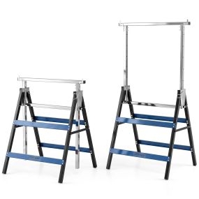 Juego de 2 caballetes de trabajo regulables estructura metálica resistente 69 x 56 x 80-130 cm negro y azul