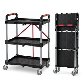 Carro Utilitario Plegable de Metal con 3 Estantes Ruedas con Freno Resistente para Almacenamiento Seguro Doméstico 59 x 40 x 86,5 cm Negro