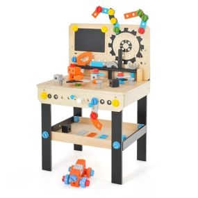 Banco de Herramientas Infantil Juego de Simulación de Banco de Trabajo con Set de Herramientas Accesorios Pizarra Estante Colgante
