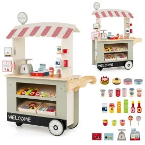 Carrito de Comida y Golosinas para Niños de 3+ Años Juguete Carrito con Máquina POS Estante para Bebidas Área de Exhibición Ruedas Verde