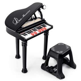 Teclado de Piano Electrónico para Niños de 31 Teclas con Taburete Piano de Juguete Portátil con Micrófono LED 35 x 30 x 55 cm Negro