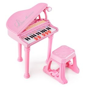 Teclado de Piano Electrónico para Niños de 31 Teclas con Taburete Piano de Juguete Portátil con Micrófono LED 35 x 30 x 55 cm Rosa