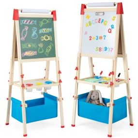 Caballete Infantil Ajustable de 102-126cm en Altura con Doble Lado Pizarra de Tiza y Pizarra Rollo de Papel Imanes para Niños 3-8 Años