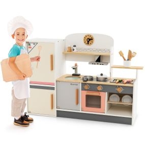 Cocina Juguete para Niños de Madera con Campana Extractora Refrigerador Utensilios de Cocina Juego de Cocinita Simulada para 3+ Años