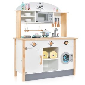 Cocina Juguete para Niños de 3 Años Cocinita Infantil de Madera con Microondas Lavadora Escurridor Simulada 79 x 35 x 98 cm Blanco