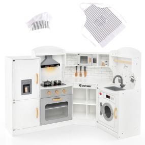 Juguete de Cocina para Niños de 3+ Años con Sonido Luces Campana Extractora Heladera Microondas Horno Fregadero Lavadora y Accesorios