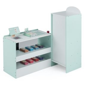 Tienda Infantil de Comestibles Juguete de Madera de Supermercado con Caja Registradora Máquina POS Expendedora para Niños 3-8 Años Verde