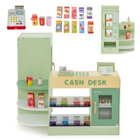 Juguete de Tienda de Comestibles para Niños 3-8 Años de Madera de Supermercado con Caja Registradora Máquina POS Expendedora Verde