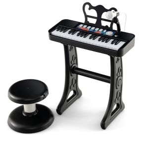 Juguete de Teclado de Piano de 37 Teclas para Niños con Taburete Micrófono Ajustable Atril Extraíble Piano Juguete Electrónico Negro