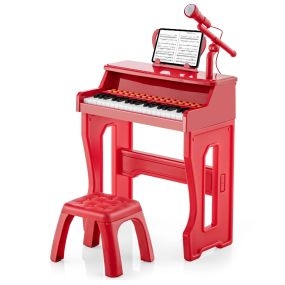 Juguete de Teclado de Piano para Niños de 3 Años de 37 Teclas Piano Juguete Electrónico con Micrófono Ajustable y Atril Desmontable Rojo