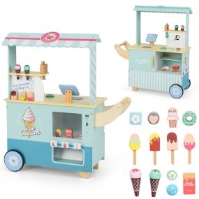 Carrito de Helados para Niños Juego de Simulación con Máquina de Helados y Máquina Expendedora Expositor 15 Juguetes de Comida Verde