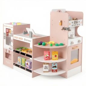 Supermercado de juguete MDF con cafetera, caja registradora y máquina expendedora rosa 95 x 61 x 83 cm