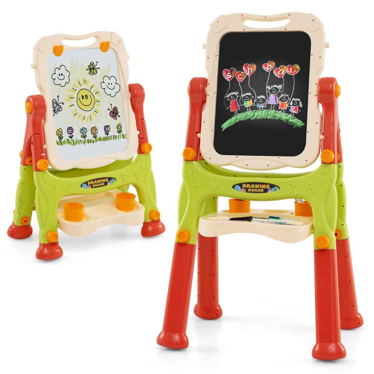 Caballete de Pie para Niños Caballete de Arte Ajustable en Altura con Pizarra Blanca Magnética Tablero de Dibujo Desmontable Naranja
