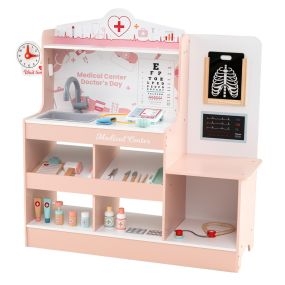 Hospital de Juguete Infantil con 24 Accesorios Reloj Grifo Lavadero Monitor ECG para Niños de 3+ Años 97 x 30,5 x 88 cm Rosa