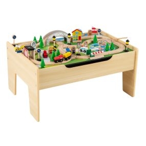Mesa de Actividades Todo en Uno para Niños con Juego de Tren de 75 Piezas para Niños Mayores de 3 Años 79 x 57 x 39,5 cm Natural