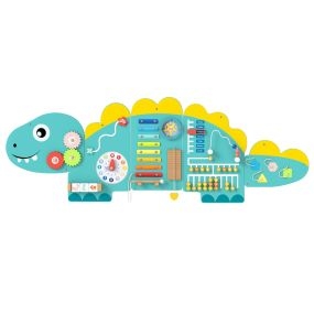 Paneles de Actividades con Dinosaurio para Niños Tablero Sensorial Montessori de Madera 11 en 1 para Educación y Desarrollo Temprano Verde
