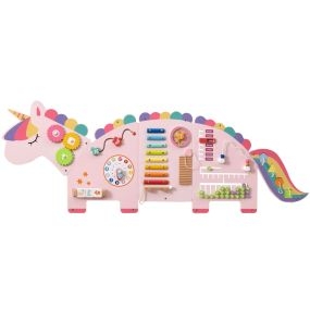 Panel de Actividades Unicornio 11 en 1 de Madera Montessori Sensorial para Educación Temprana y Sala de Juegos Rosa