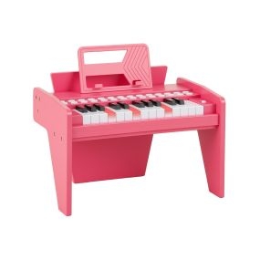 Teclado de Piano para Niños de 25 Teclas Mini Piano Digital de Juguete de Madera con Velocidad y Volumen Ajustables Modo de Enseñanza Rosa