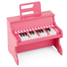 Piano de Juguete 25 Teclas para Niños con Atril y Modo Enseñanza Velocidad Volumen Ajustables Diseño Madera Rosa