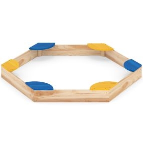 Arenero Hexagonal de Madera Combinado con Macetero Abierto y 6 Asientos para Patio Exterior para Niños 3+ Años 140 x 122 x 14cm