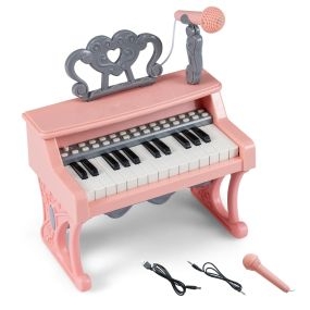 Piano de 25 Teclas para Niños con Atril y Micrófono Juguete Educativo para Aprendizaje Temprano 3+ Años 30,5 x 17,5 x 32,5cm Rosa