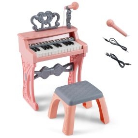 Piano de 25 Teclas para Niños con Atril y Micrófono Juguete Educativo para Aprendizaje Temprano 3+ Años 45 x 17,5 x 32,5 cm Rosa