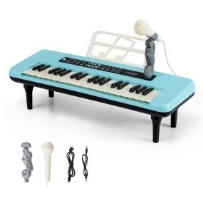 Teclado de 37 Teclas para Niños con Micrófono Atril y Patas Desmontables Juguete Musical Portátil para 3+ Años Azul