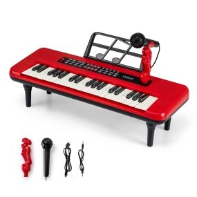 Teclado de 37 Teclas para Niños con Micrófono Atril y Patas Desmontables Juguete Musical Portátil para 3+ Años Rojo