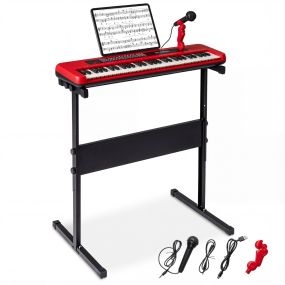 Teclado de Piano de 61 Teclas para Niños Juguete Musical Piano Digital Educativo con Soporte Ajustable Micrófono y Atril Rojo