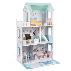 Casa de Muñecas de Madera con 18 Piezas de Muebles y Escalera Para Historias Imaginativas y Juego de Rol de Princesa Verde