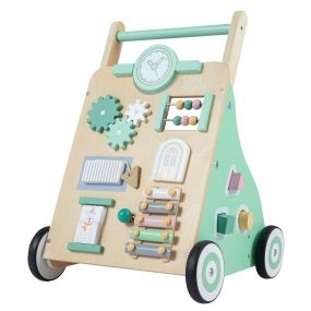 Andador de madera verde para niños con bloques y martillo 34,5 x 35 x 54,5 cm
