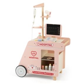 Kit Médico de Madera con Carrito y Máquina CT Estetoscopio Centro de Actividades Móvil Juguete para Niños 3+ Años Rosa