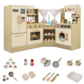 Cocina de Juguete Rincón Infantil con Grifo y Lavavajillas 21 Accesorios Electrodomésticos para Niños 3+ Años Verde