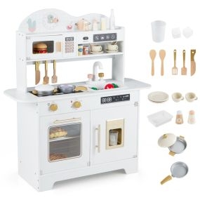 Cocina Infantil de Madera con 17 Accesorios Horno y Máquina de Hielo Juguete de Juego de Rol para Niños 3+ Años Blanco