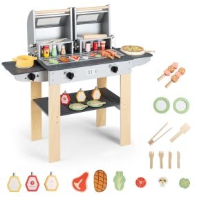 Juego de Parrilla de Barbacoa de Madera para Niños con Abundantes Herramientas y Alimentos 2 Parrillas Tapas Plegables Gris Oscuro