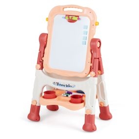 Caballete de arte giratorio para niños 3+ altura ajustable doble cara con vasos y almacenamiento rosa