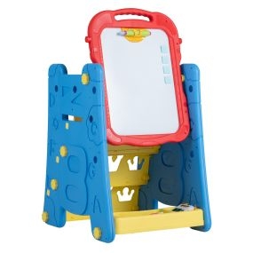 Caballete infantil 3 en 1 para niños 3+ con pizarra doble cara y estante azul 43 x 38,5 x 55,5 cm
