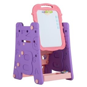 Caballete infantil 3 en 1 para niños 3+ doble cara con estante y almacenamiento rosa 43 x 38,5 x 55,5 cm