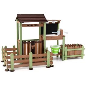 Granja infantil de madera 2 en 1 con jardinera, fregadero y bomba de agua para exterior, 165 x 69 x 89 cm, marrón y verde