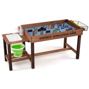 Mesa de arena infantil 2 en 1 con zona de agua y 33 accesorios, 129 x 49 x 58 cm, marrón