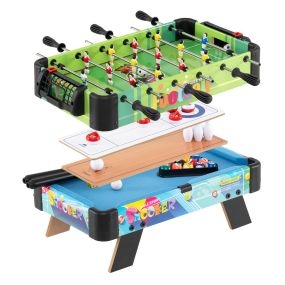Juego de Mesa Multifunción 4 en 1 Futbolín Billar Bolos y Curling para Niños Madera Aglomerada Seguro 54,5 x 53,5 x 9 cm Multicolor