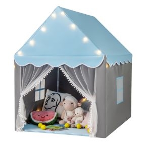 Carpa para Niños con Colchoneta Lavable Carpa Tipi Castillo de Hadas Tienda para Casa con Luces Ventanas 105 x 121 x 136 cm Azul