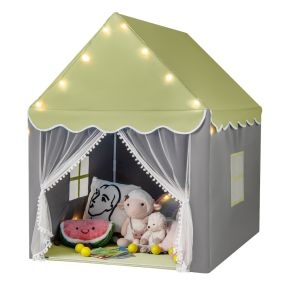 Carpa para Niños con Colchoneta Lavable Carpa Tipi Castillo de Hadas Tienda para Casa con Luces Ventanas 105 x 121 x 136 cm Verde