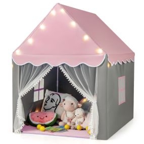 Carpa para Niños con Colchoneta Lavable Carpa Tipi Castillo de Hadas Tienda para Casa con Luces Ventanas Rosa 105 x 121 x 136 cm