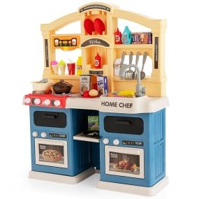 Juego de Cocina de 42 Piezas para Niños de 3+ Años con Efectos de Vapor Ebullición Música Agua Fregadero Utensilios de Cocina Azul