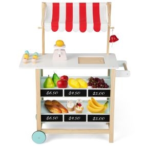 Carrito de Helados de Madera para Niños Juguete de Supermercado con 6 Helados Báscula Tenderete del Mercado para Niños 3+ Años Rojo