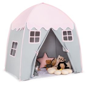 Tienda de Juego para Niños Tienda de Princesa con Alfombrilla Antideslizante Cremallera Ventanas Interior 143 x 100 x 155 cm Rosa y Gris