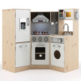 Juego de Cocina de Madera para Niños Cocina de Juguete Infantil con Accesorios de Sonidos y Realistas Teléfono Juego para Niños 3+ Años