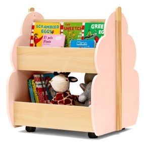 Estantería Infantil de Madera con Ruedas Librería 2 Niveles para Juguetes Multifuncional Organizador de Libros 52 x 46 x 62,5 cm Rosa