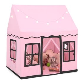 Juego de Tienda Infantil con Luces de Estrellas y Set de Mesa con 2 Sillas para Niños Centro de Actividades Completo Rosa